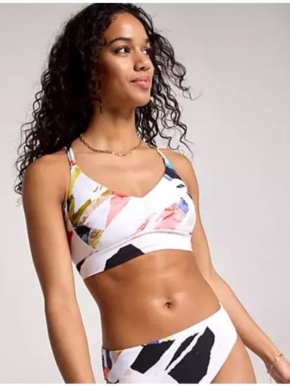 NEW CALIA by Carrie Underwood XL Collage Pure White Abstract Bikini Top